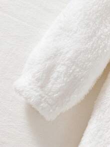Newborn Baby Girl Soft Fluffy Bow Decor Hooded Jumpsuit, Autumn/Winter Clothes - White - View 6