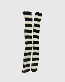 ROMWE Goth 1双女士纯色针织加长腿套，深紫色和黑色条纹，适合所有季节 - 黑與白 - 查看 5