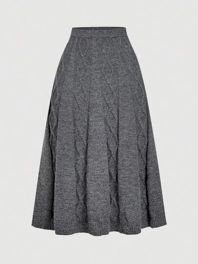 SHEIN MOD High Waist Cable Knit Coffee Color Versatile Skirt, Autumn/Winter,Cozy Fall And Winter Clothes For Women