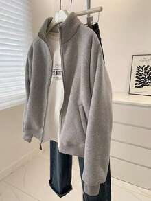 Franclia 女式休闲纯色羊毛运动衫 - 灰色 - 查看 4