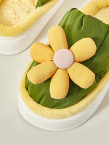 Cuccoo Sunflower Decor Colorblock Plush Slippers, Suitable For Indoor Wear In Autumn And Winter For Christmas And New Year Holiday Vibe Fall And Winter - Green - View 3