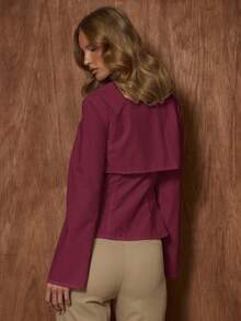 MUSERA 叠层修身纽扣前襟收腰翻领衬衫，可爱优雅性感，适合约会、外出、秋季、夜间外出、工作、度假、春夏等各种场合。 - 酒紅色 - 查看 4