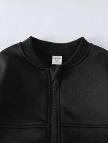 SHEIN Elladie kids 2 件套年轻女孩时尚夹克搭配松紧腰修身阔腿裤，春秋 - 黑色 - 查看 6