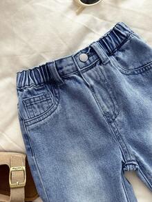 SHEIN Baby Boys' Casual Style Retro Straight Leg Baggy Blue Denim Jeans For Baby Clothes Baby Boys Costume Dailywear And Baby Summer And Spring Clothes - Medium Wash - View 7