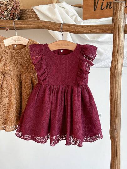 SHEIN Vintaside Kids 女婴梦幻网眼无袖纯色连衣裙，简约风格，适合节日、优雅外出和舒适的居家时刻，春夏季