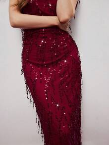 Maija Women's Sequin Fringe Ruched Bodycon Dress, Suitable For Party And Gathering - Burgundy - View 9