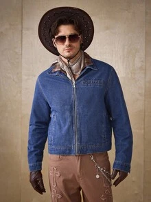 RivetRise Chaqueta vaquera corta y suelta lavada para hombre, estilo clásico, gris oscuro - Azul - Ver 4