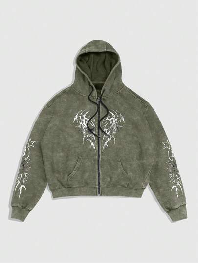 Men's Street Style Gothic Casual Acid-Washed Pullover Sweatshirt