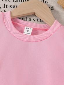 SHEIN 女童休闲舒适保暖圆领长袖卫衣，秋冬季 - 杏色 - 查看 4