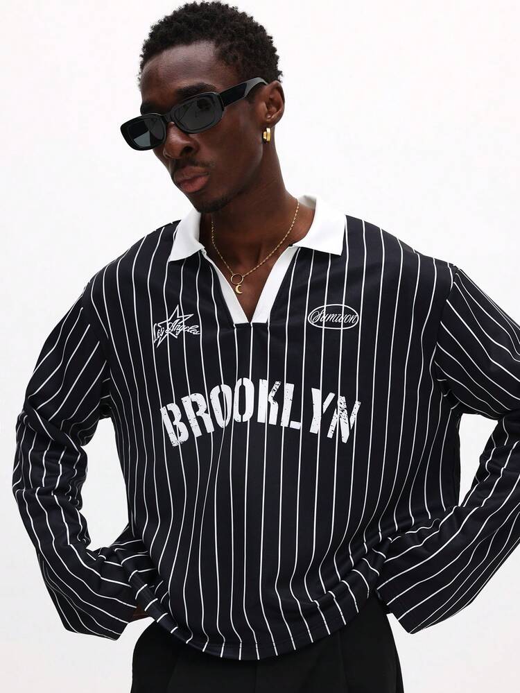 Striped Long Sleeve Polo With Collar