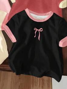 SHEIN 适合春夏季的年轻女孩休闲简约圆领短袖基本款T恤 - 彩色 - 查看 4