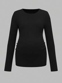 Modmama 孕妇纯色简约日常穿搭圆领长袖T恤 - 彩色 - 查看 4