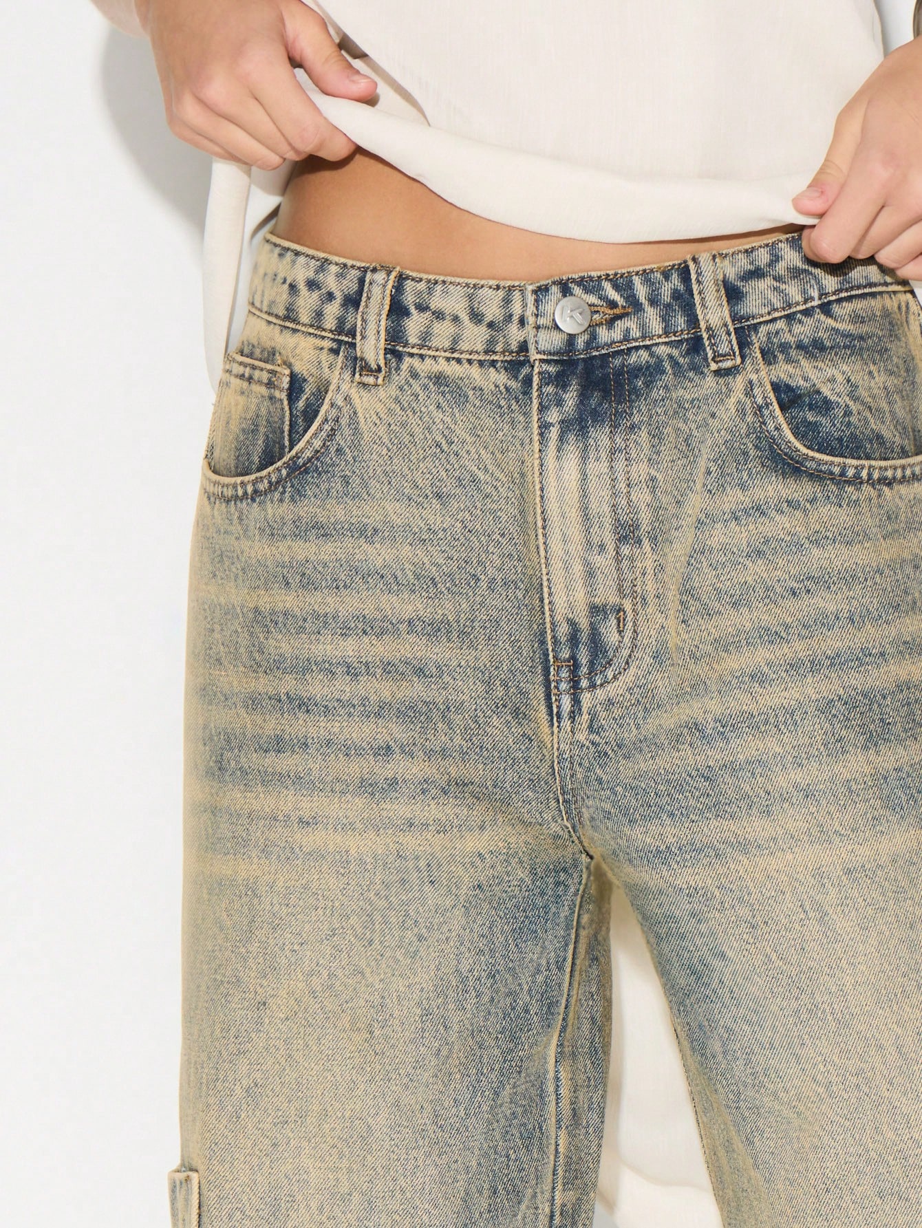 KIZN Jean cargo taille haute avec poches utilitaires