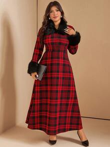 Comfylo Robe longue en polaire à imprimé écossais élégante, grande taille, Noël - Multicolore - Voir 9