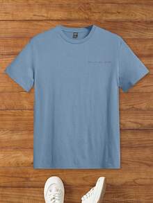 HIMLAND 男士修身椰子树印花针织短袖 T 恤，休闲日常穿着，夏季