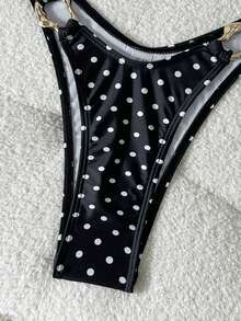 Swim Mod سروال السباحة للنساء بنقشة البولكا دوت، مناسب للينابيع الساخنة والشاطئ والعطلات الصيفية - أبيض وأسود - مشاهدة 4