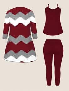 EMERY ROSE Plus Size Retro Wave Pattern Print 3 PiecesCasual Set