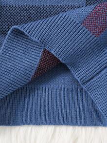 SHEIN 2pcs/Set Baby Boy/Girl Casual High Neck Plaid Sweater And Jogger Pants Set, Suitable For Autumn/Winter Wear - Dusty Blue - View 6