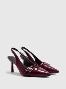 CUCCOO BIZCHIC 女士性感尖头高跟鞋，酒红色，适合派对、婚礼、工作 - 酒紅色 - 查看 2