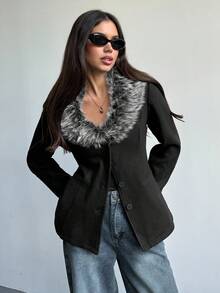 Aloruh Women's Fall/Winter Elegant Lapel Waist Fur Collar Patchwork Overcoat In Fall/Winter,Women's Winter Coat ,Winter Clothes For Women