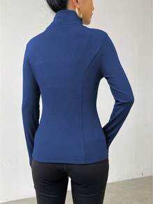 SHEIN LUNE Women's Solid Color Minimalist Everyday Zip-Up Jacket - Navy Blue - View 2