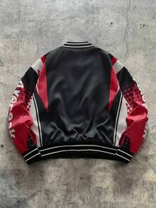 AXEPEAK Men's Casual Letter Print Baseball Jacket, For Autumn - black red - View 4