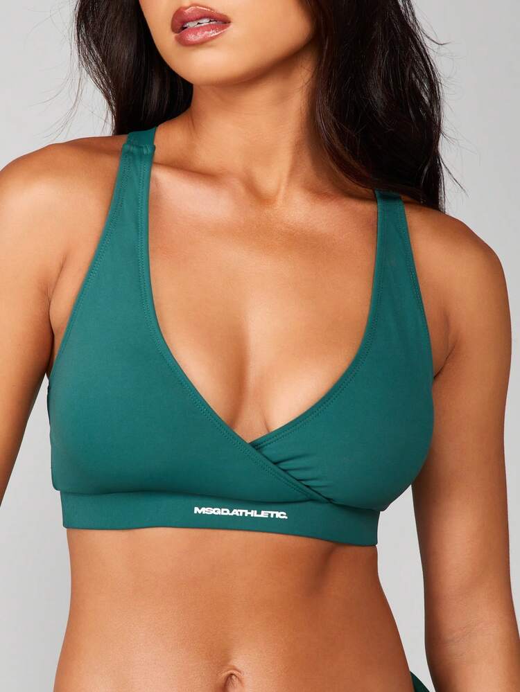 MISSGUIDED Deep V Plunge Halter Sports Bra With Cross Back Straps For Active Training
