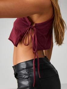 Missguided x Playboy Burgundy Sleeveless Tank With Bunny Rhinestone Print And Side Tie Details - Burgundy - View 7