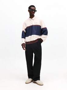 SUMWON Long Sleeve Striped Polo Shirt With Ribbed Cuffs And Hem Casual Colorblock Design Plain - Multicolor - View 4
