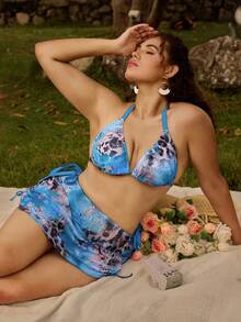 SHEIN Swim 3pcs Plus Size Elegant Leopard Print Vacation Swimwear Set Plus Size Swimwear Two Pieces Beachwear Plus Size - Multicolor - View 6