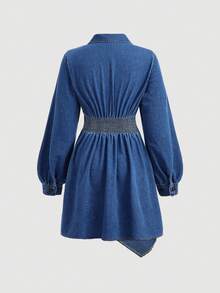 Girlism 少女深蓝色牛仔腰衬衫裙