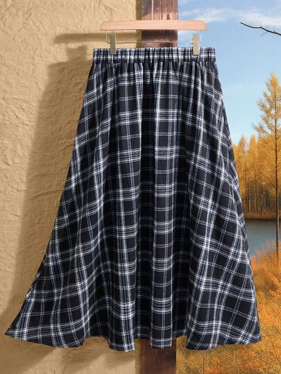 Rusticease Plus Size Women Country Casual Plaid Elastic Waist Flare Skirt,Winter Women Clothes Plaid Skirt Womentartan Skirtlong Skirt Winter