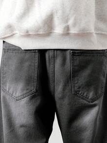 Claim Dot 宽松男士直筒斜口袋休闲牛仔裤 - 深灰色 - 查看 6