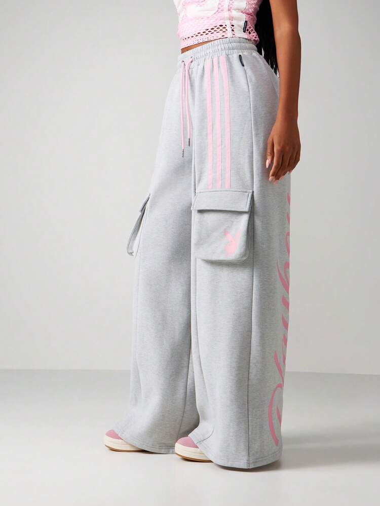 Missguided x Playboy Relaxed Wide Leg Joggers With Side Cargo Pockets And Drawstring Waist For Casual Everyday Comfort