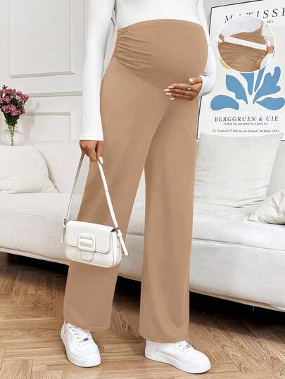 SHEIN 孕妇休闲纯色直筒裤
