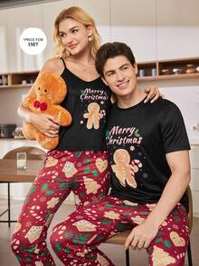 CoupledUp 圣诞姜饼人和圣诞树拐杖糖印花圆领长袖情侣睡衣套装 情侣配套睡衣套装 男士睡衣套装 - 彩色 - 查看 6