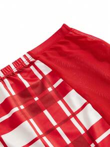 Bộ trang phục áo lưới tay dài, áo hai dây ngắn và váy ôm sát kẻ caro mini cho nữ, dành cho dịp Giáng sinh - Đỏ và trắng - Xem 4
