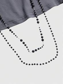 ROMWE Grunge Punk Y2K Vintage Beaded Decor Loose Draped Neck 2 In 1 Women Tank Top - Grey - View 3