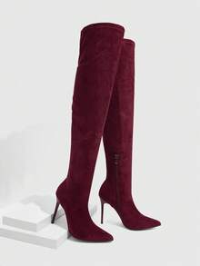 CUCCOO SZL Women's Fashion Pointed Toe Stiletto Heel Over-The-Knee Boots, Classic Versatile For Commuting, Dating, Party, Holiday For Christmas Spring Shoes - Burgundy - View 7