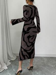 Elenzga Women's Sweater Dress With Flare Sleeves - Mocha Brown - View 2