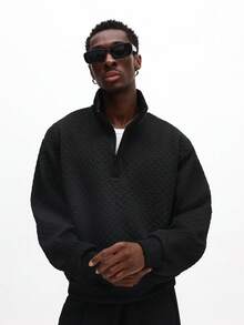 SUMWON Quarter Zip Funnel Neck Textured Sweatshirt With Zig Zag Pattern Design Plain - Brown - View 5