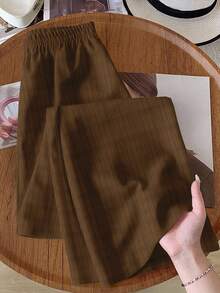 Rusticease Women's Casual Wave Texture Solid Color Versatile Pants, Suitable For Autumn - Coffee Brown - View 1