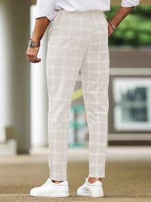 Manfinity Homme 男士休閒格紋修身西褲 - 杏色 - 查看 2