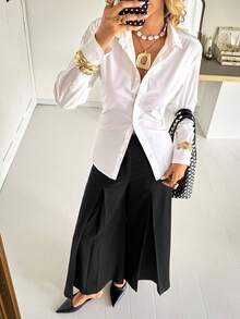 Siren Gaze Calças femininas elegantes e da moda, de cor sólida, com bolso solto