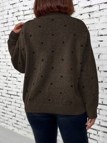 EMERY ROSE Plus Size Casual Polka Dot Pattern Round Neck Drop Shoulder Sweater, Autumn/Winter - Multicolor - View 2