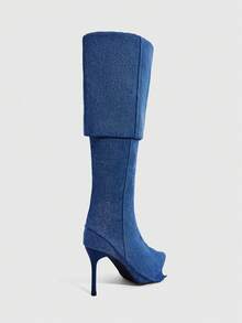 CUCCOO SZL Women's Pointed Toe High Heel Boots, Blue Denim Effect Double Layer Design, Fashion Comfortable For Daily, Party, Banquet, Side Zipper -On - Blue - View 4