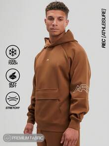 Sudadera con bolsillo y mangas raglán con estampado de letras para hombre - Marrón - Ver 4