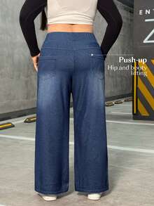 Flexra Plus Size High Stretch Knit Wide Leg Boyfriend Jeans - Medium Wash - View 2