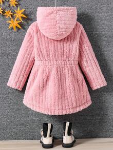 Elladie kids 1 件女童经典街头风连帽长袖毛绒夹克 - 粉色 - 查看 2