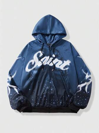 Street Life Herren Kapuzen-Zugbandshirt mit Raglanärmeln, Reißverschluss, lässiger Streetwear-Grafik-Muster Hoodie Sweatshirt